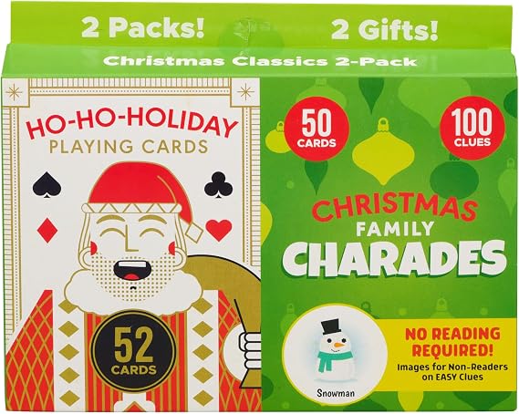 Buffalo Games - Holiday Family Card Game 2 Pack - Ho Ho Holiday Cards and Family Charades - Family Game Night Staple - Ages 6 and Up