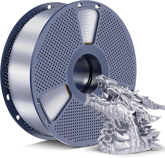 SUNLU Silk PLA+ Filament 1.75mm, Chrome Like Gloss Finish, Smooth Silk Texture, Upgraded Formula for Stable Printing, 1kg(2.2lbs) PLA Plus 3D Printer Filament, Silver