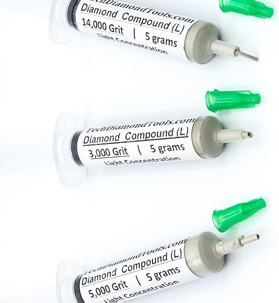 TechDiamondTools Set of 3 Diamond Polishing Compound Polishing Paste 3000 5000 14000 Grit for Marble Glass Metal Rock Jewelry Resin Silver Gemstone with 10% of Diamond Powder USA Made
