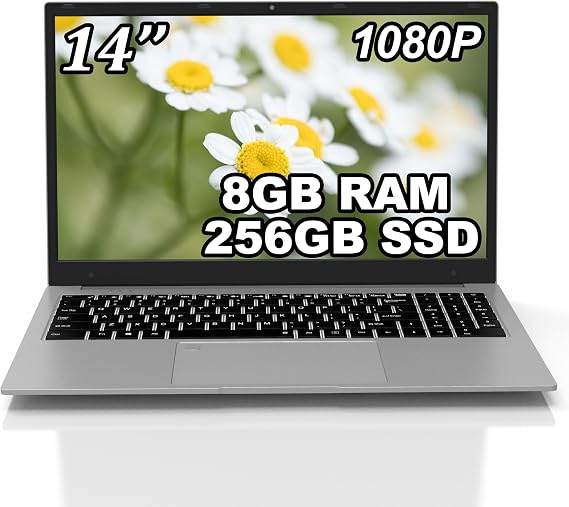 JUSTTHINK Home & Education Laptop, Windows 11 pro, 8GB RAM, 256GB SSD, Intel Processor, 720p Webcam, 2.4 & 5G WiFi Dual Band, Bluetooth 4.2, for Browsing, Homework and More J4105 8256G