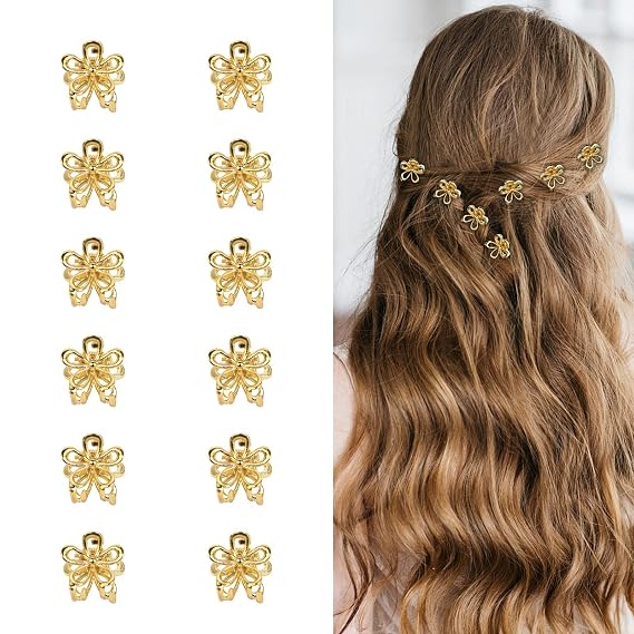 Hair Clip, 12 Pcs Gold Flower Hair Claws for Women, Mini Metal Claw Clips, Cute Hair Accessories for Women and Girls