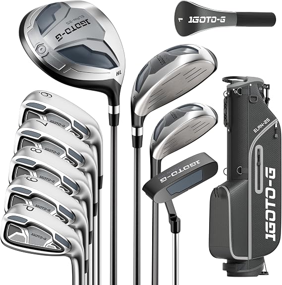 11 Pieces Golf Clubs Set for Men & Women - Right/Left Handed Complete Golf Clubs Full Set Includes Stand Bag with Rain Hood, 1# Drive, 3# Wood, 5# Hybrid, 6# 7# 8# 9# PW# Irons and Putter