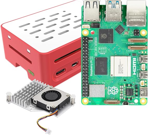 iRasptek basic kit for Raspberry Pi 5 8GB RAM with Red&White Case and Active Cooler