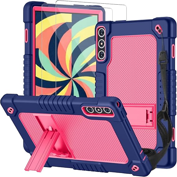 for KADYBE D106 Tablet Case,for MEIZE D106 Case,Shockproof Case with 2 Pcs Screen Protector Shoulder Strap for KADYBE D106/MEIZE D106/VOZIZOV D106/FEONAL Android 14 10 inch (Navy/Pink)