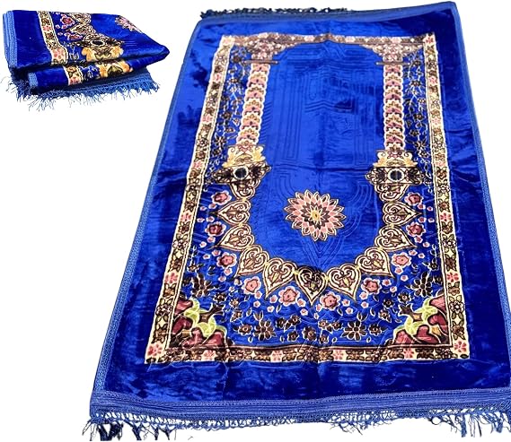BML Extra Thick Soft Padded Prayer Mat Non Slip Islamic Prayer Rug for Namaz & Travel Perfect Ramadan & Eid Gift (Blue)