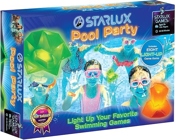 Glow in the Dark Pool Toys: Starlux Pool Party Set Up Pool Games for Kids | Ages 8+, 1-8 Players | Swimming Bracelets, Floating Lights & Diving Gems | 10 Play Options | Reusable & Eco Friendly