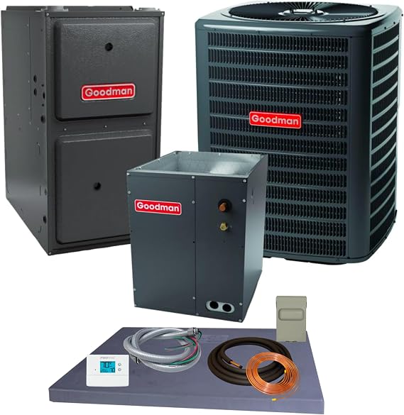 Goodman 3 ton 13.5 SEER2 Complete Split System with upflow coil and single stage 96% AFUE 80k BTU furnace with install accessories! (GLXS3BN3610 CAPTA3626B3 GR9S960803BN)