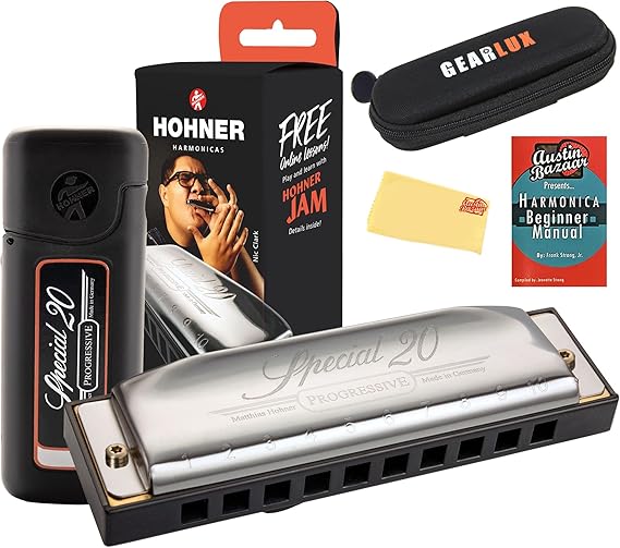 Hohner Special 20 Harmonica - Key of B Bundle with Case, Pouch, Online Manual, and Austin Bazaar Polishing Cloth