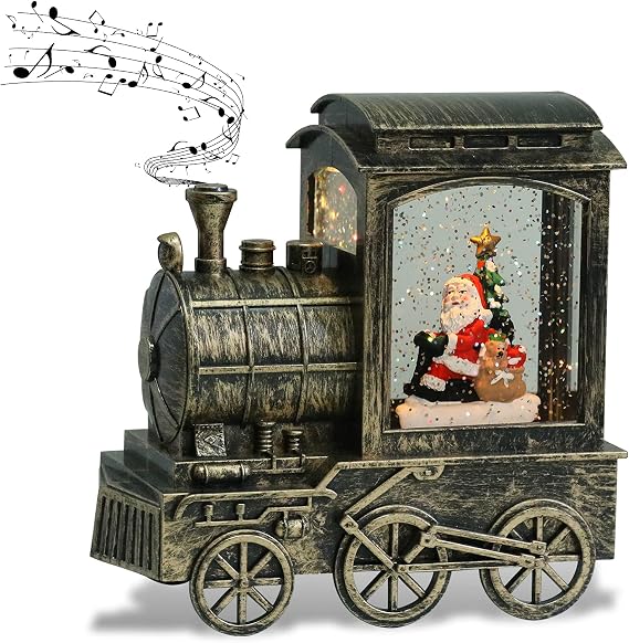 Christmas Santa Music Snow Globe Train Lantern with 6 Hour Timer