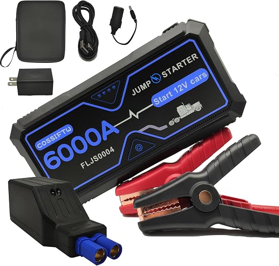 6000A Portable Car Battery Jump Starter & Heavy Duty 12V Battery Charger, DC12V Output,USB C 60W | Emergency Booster (for All 12V Gas or up to 10L Diesel) for Cars, Trucks, Buses, and More