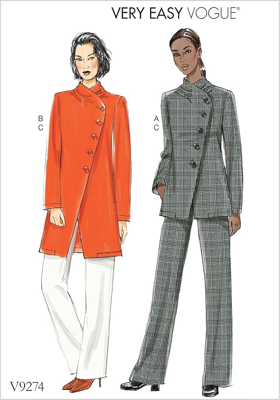 Vogue Patterns Casual Misses' Asymmetrical Lined Jacket, And Pull-On Pants, Red