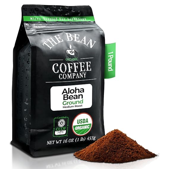 The Bean Organic Coffee Co. Aloha Bean Hazelnut, Medium, Ground, 16 oz | Smooth, toasted Hawaiian hazelnut. Organic ground coffee. Medium Roast.