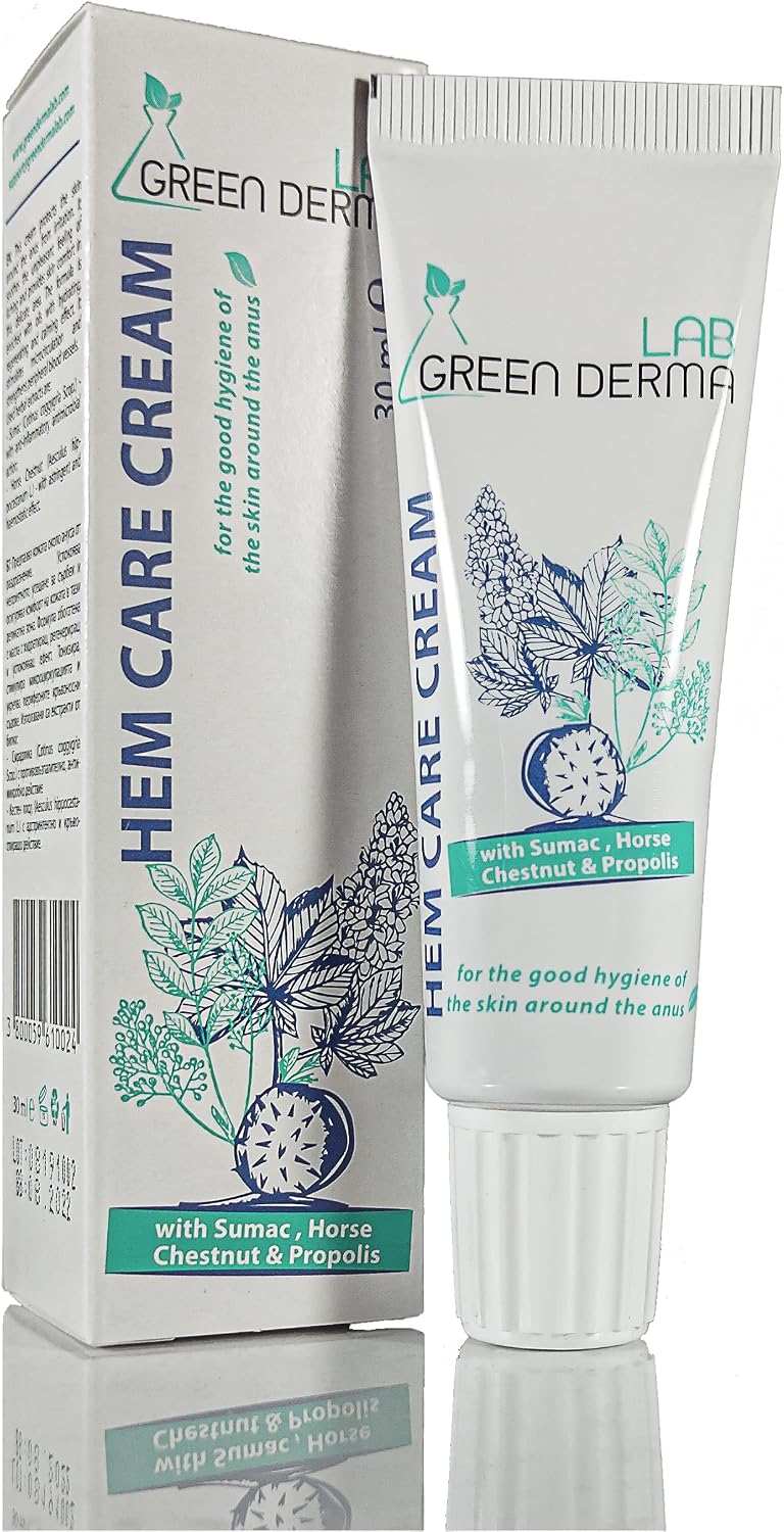 Hem Care Cream Pain & Itch Relief Haemorrhoid Treatment – Cystitis Ointment & Healing Balm – Stop Pain and Soothe with Sumac & Horse Chestnut by Green Derma Lab, 30 ml