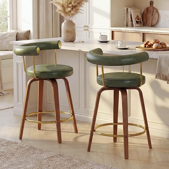 Swivel Bar Stools Set of 2, 26 Counter Height Bar Chair, Barstools (Green)