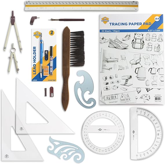 ALVIN Academy Drafting, Drawing and Design Essentials Kit | 13 Pieces | Class Tools for Geometry, Architecture and Engineering Students | - Model DDKE2