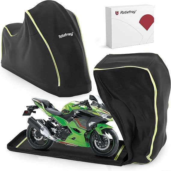Full Enclosed Heavy Duty Motorcycle Cover, 600D Waterproof Outdoor UV Protection, Fits 96.5" Motorcycles for Harley BMW Kawasaki Yamaha Honda Suzuki Blackgreen