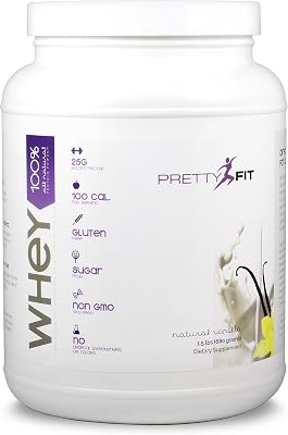 PrettyFit All-Natural Whey Protein Isolate - 24 Servings - Whey Protein Powder for Women - 100 Calories, 0 Sugars, 1 Gram Carbohydrates, Gluten-Free, with Digestive Enzymes - Natural Vanilla