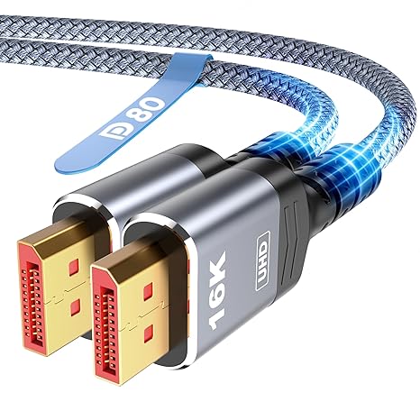 Highwings 80Gbps Displayport Cable 2.1 6.6FT, 16K@60Hz, 8K@120Hz, 4K@240Hz | DP 2.1 Cable 16K Braided Cord, Compatible with HDR10 DSC 1.2a, G-Sync FreeSync Gaming PC, Gaming Monitor 5090, AMD 7900XTX