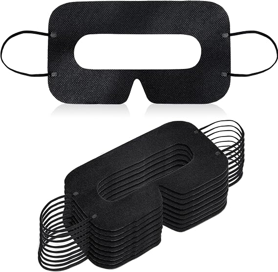 ByteX 200 Pcs Disposable VR Face Mask Breathable Cover Eye Mask for VR Nonwoven Fabric Sanitary VR Mask, VR Eye Cover Pad - Comfortable, Protective, Sweat-Absorbent Face Covers (Black)