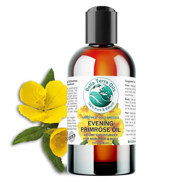 Bella Terra Oils - Natural Evening Primrose Oil 8 oz - Harvested for Excellence, Packed with Nutrients & Omega-6, Perfect Elixir for Enhancing Natural Beauty