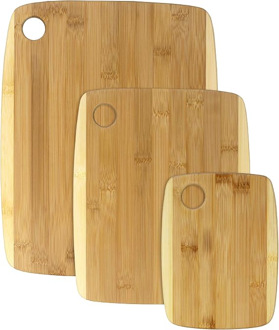 Totally Bamboo 3-Piece Two-Tone Bamboo Cutting Board Set Reversible Kitchen Boards for Chopping & Serving Cheese, Meat, Vegetables & More