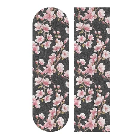 Bolaz Skateboard Grip Tape Sheet Design Deck Longboard Griptape Pink Cherry Blossom Flower Floral Non Slip Tape Waterproof Sandpaper Scooter 33" x 9"