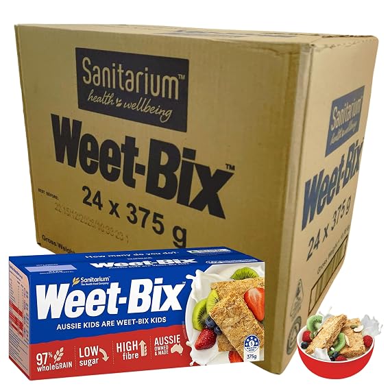 97% Whole GRAIN Weet-Bix Cereal (Pack Of 24 x 375kg Box) Delicious as Part of Breakfasts Or Snacks From Australia