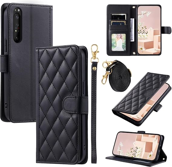 Leather Case Compatible with Sony Xperia 1 IV,Flip case with Card Slot Compatible with Sony Xperia 1 IV 5G XQCT62-B XQ-CT72 XQ-CT54 XQ-CT62 XQ-CT14 XQ-CT24 Case Cover Black