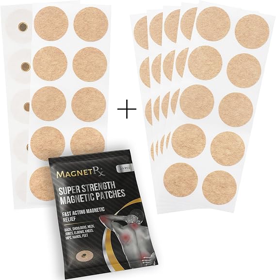 MagnetRX Magnetic Acupressure Patches Bundle Includes 20 Ultra Strength Healing Magnets (3,500 Gauss) and 50 Replacement Adhesive Patches for Targeted Use