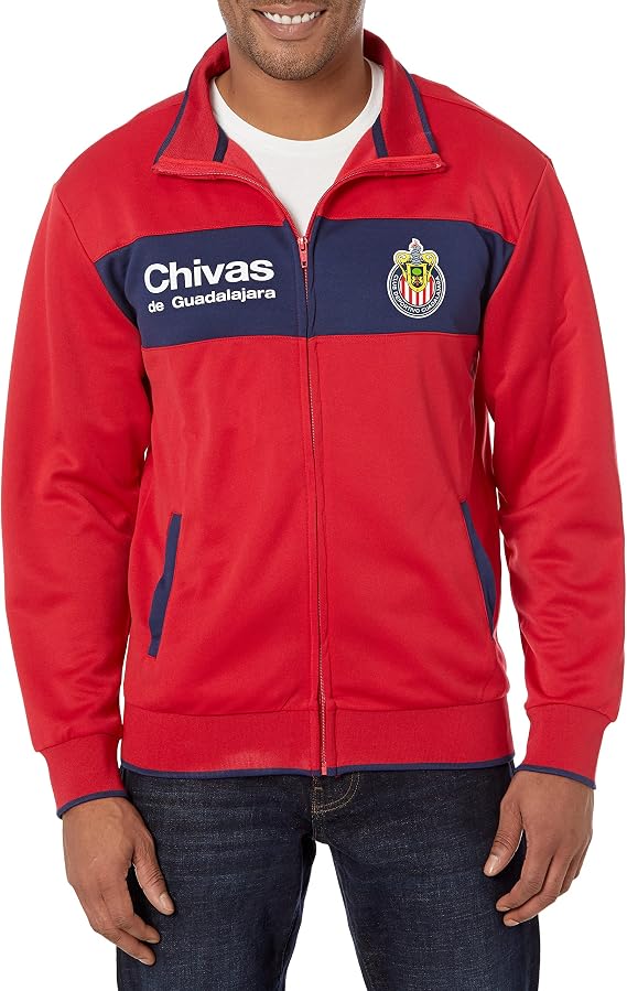 Icon Sports Federacion Mexicana de Futbol Asociacion Club Deportivo Guadalajara - Chivas Mens Centering Full-Zip Track Jacket, Red, Large