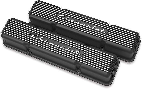 Holley Sbc Valve Cvrs,Finned,Chevy Script Blk