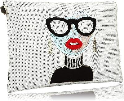 SSMY Oversized Clutch Bag Purse, Womens Large Designer leather Evening Wristlet Handbag for Ladies, White, One Size