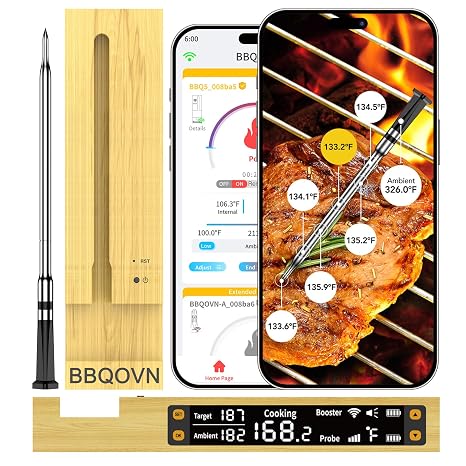 WiFi Sub-1G Wireless Meat Thermometer Unlimited Range, Check Temp Anywhere,7 NIST Certified Sensors with Ambient Temp, Monitor for BBQ, Grill, Oven, Smoker, Air Fryer