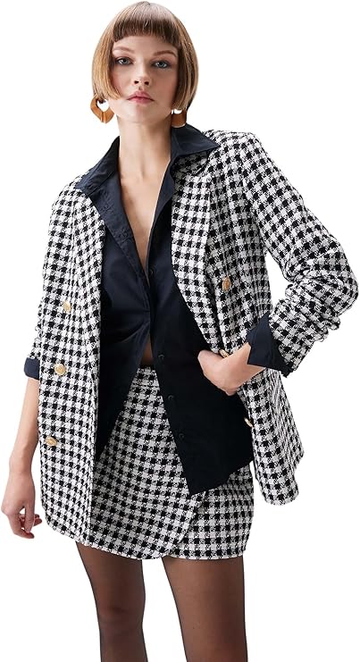 DeFacto Women's Oversize Fit Tweed Blazer
