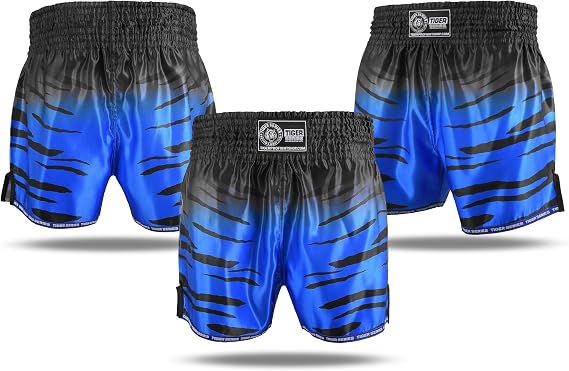 Muay Thai Boxing Shorts for Kick Boxing and Training, Combat Sports - Orange/Black, Blue/Black