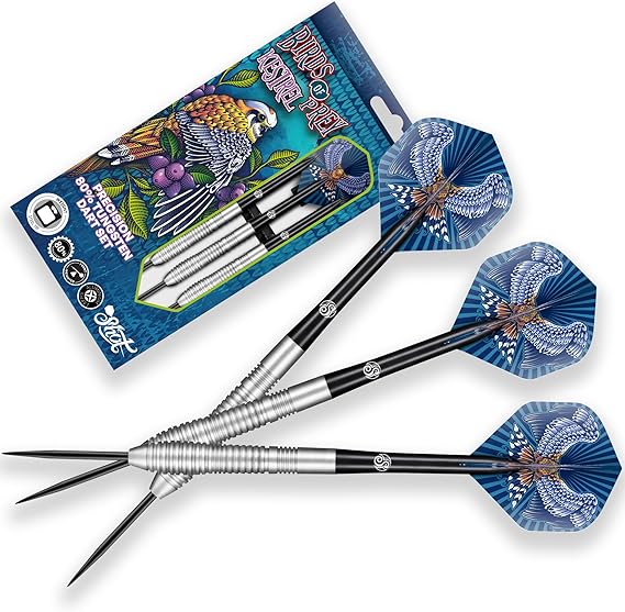 Shot! Darts Steel Tip, Birds of Prey Kestrel (23g/24g/25g/27g), 90% Tungsten Barrel, Handcrafted Professional Dart Set & Flights Made in New Zealand, Metal Tip for Bristle Dartboard