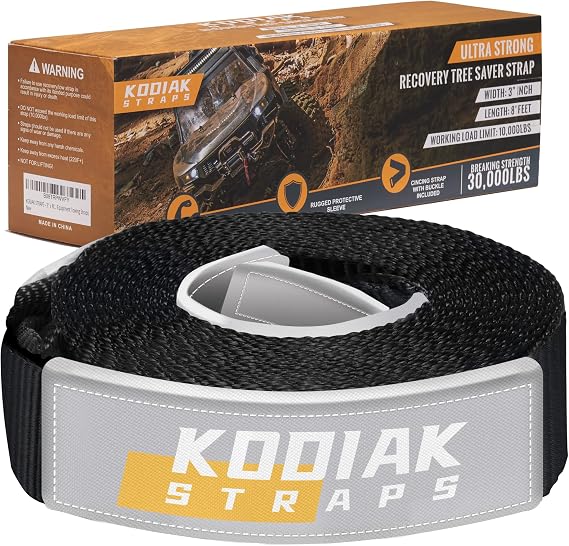 Tree Saver Winch Strap (8' x 3") 35,000 lbs Heavy Duty for Off-Road Towing and Recovery by KODIAK STRAPS Black
