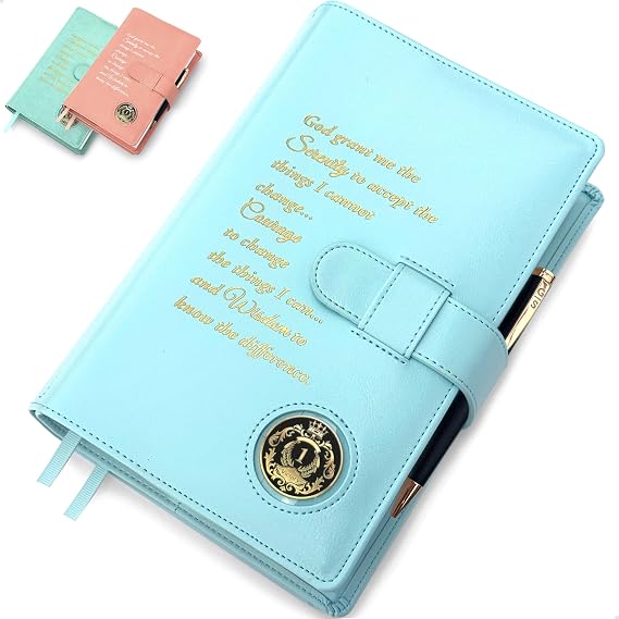 Double AA Big Book Cover & 12 Steps & 12 Traditions | PU Leather | Coin Holder | AA Book Covers for Hardcover | AA Gift | Alcoholics Anonymous (Serenity Prayer/Pastel Blue)