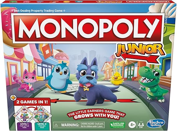 Hasbro Gaming Monopoly Junior Board Game, Double Sided Game, 2 in 1 Monopoly Game, Kids Game for 2-6 Players