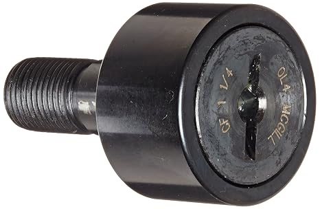 McGill CF1 1/4 Cam Follower, Standard Stud, Unsealed/Slotted, Inch, Steel, 1-1/4" Roller Diameter, 3/4" Roller Width, 1-1/4" Stud Length, 1/2" Thread Size, 2-1/32" Overall Length, 0.500" Stud Diameter