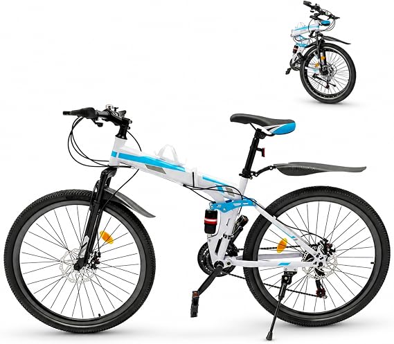 26 Inch Adult Folding Mountain Bike, 21 Speeds, Dual Disc Brake