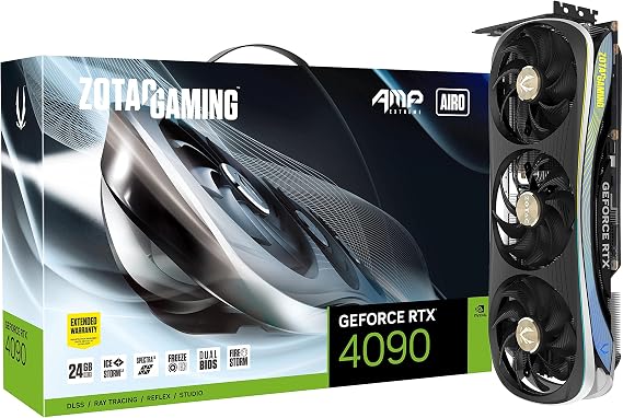 ZOTAC Gaming GeForce RTX 4090 AMP Extreme AIRO 24GB GDDR6X 384-bit 21 Gbps PCIE 4.0 Gaming Graphics Card, IceStorm 3.0 Advanced Cooling, Spectra 2.0 RGB Lighting, ZT-D40900B-10P