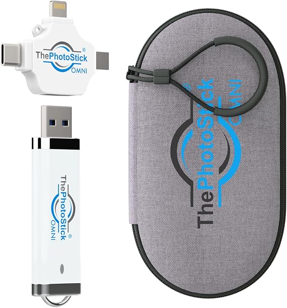 ThePhotoStick Omni 32GB Photo Backup for iPhone, Android + Portable Case