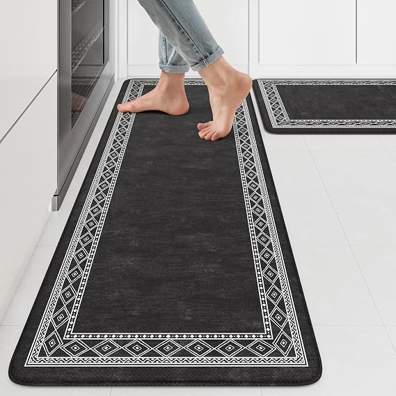 KIMODE Anti Fatigue Kitchen Mats,Black Farmhouse Kitchen Rugs Sets of 2