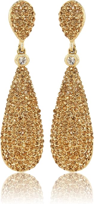 Moonstruck Costume Jewelry Women's Champagne Diamond Golden Dangle Drop Earrings