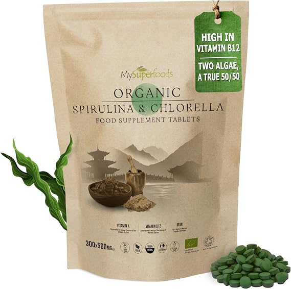 MySuperfoods Organic Chlorella & Spirulina, Up to 5000mg, 300 x 500mg