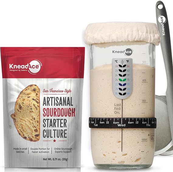 KneadAce 24 Oz Sourdough Starter Jar Kit and Starter Culture