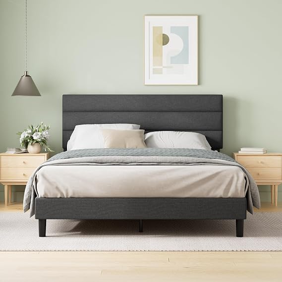 Zinus Piper Upholstered Platform Bed with Paneled Headboard, Queen