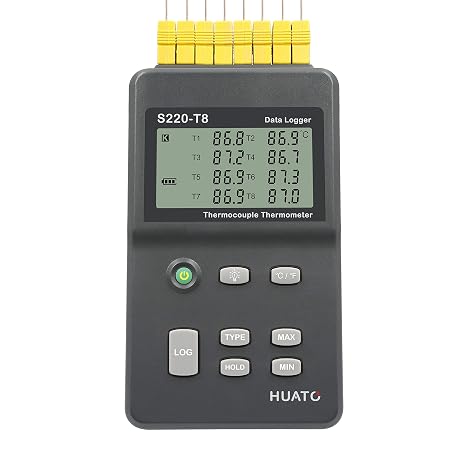 S220-T8 Eight Channel Thermocouple Data Logger with External Power Supply and 3 Points NIST Traceable Certificate, Measuring Range -200 to 1800C