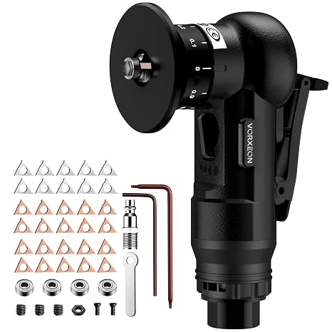 Pneumatic Chamfering Tool 30000 RPM With 22 Pcs Tungsten steel Blades C&R-Angle for Metal/Wood/PVC and 10 Pcs Aluminum Alloy Blades R-Angle R1.5 Rounding for Aluminum/Copper